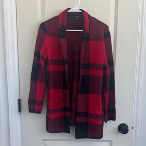Talbots Red and Black Plaid Cardigan